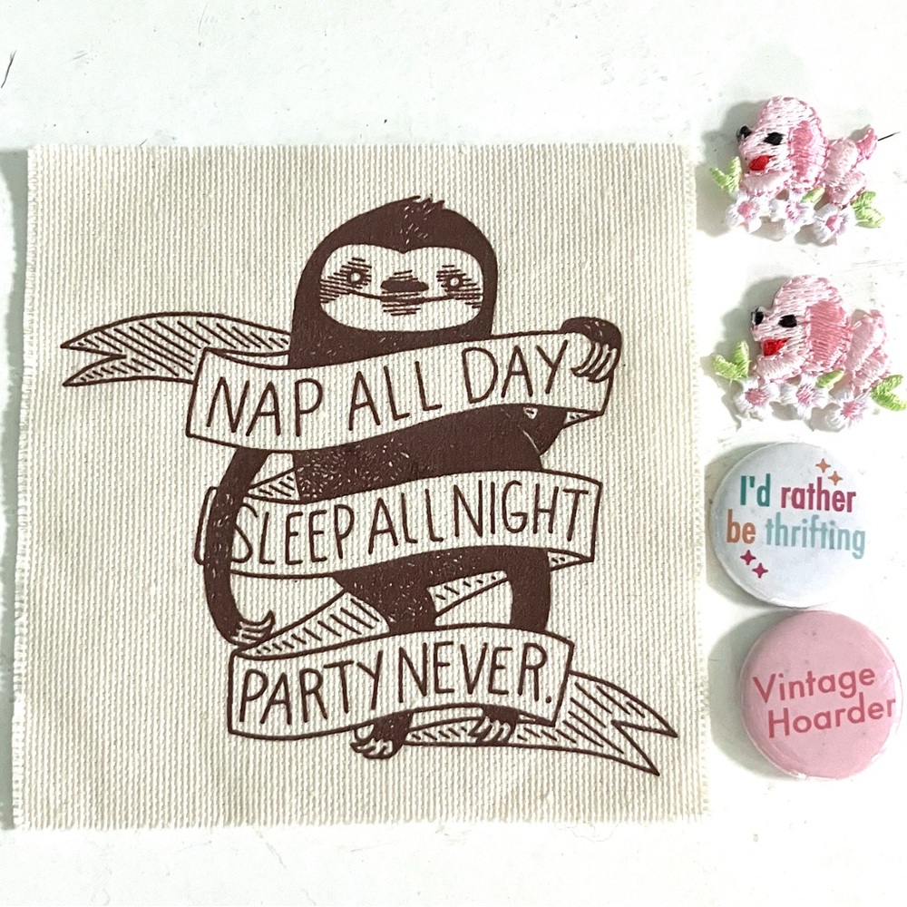 Vintage hoarder puppy dogs & sloth patches & pins set of 5 accessories